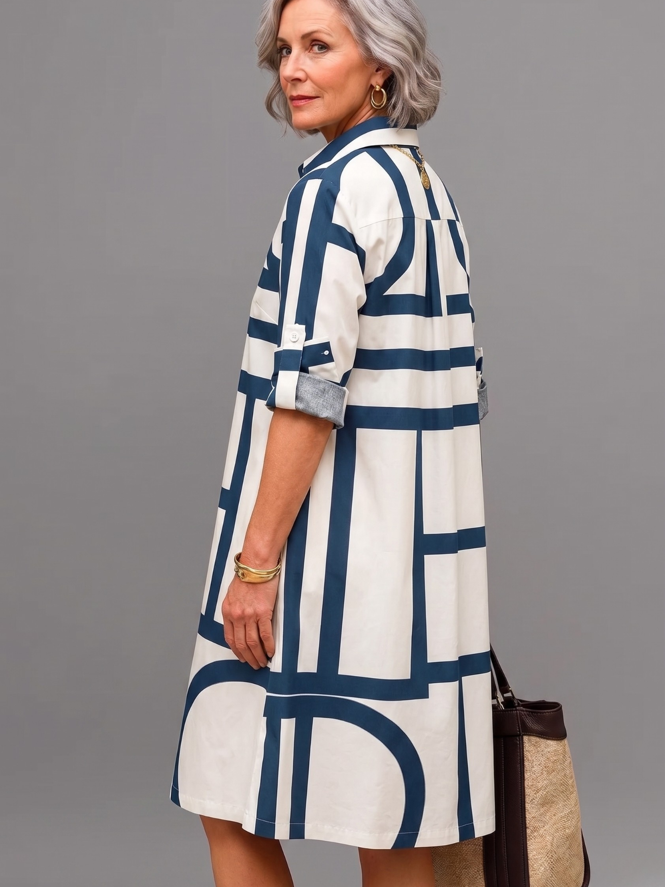 Siena | Vestido Camisero Midi Blanco y Azul