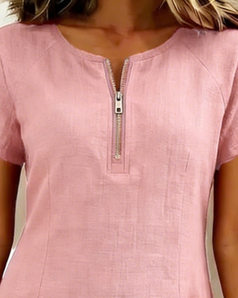 Alessia™ | Vestido de Lino y Algodón con Bolsillos de Cremallera