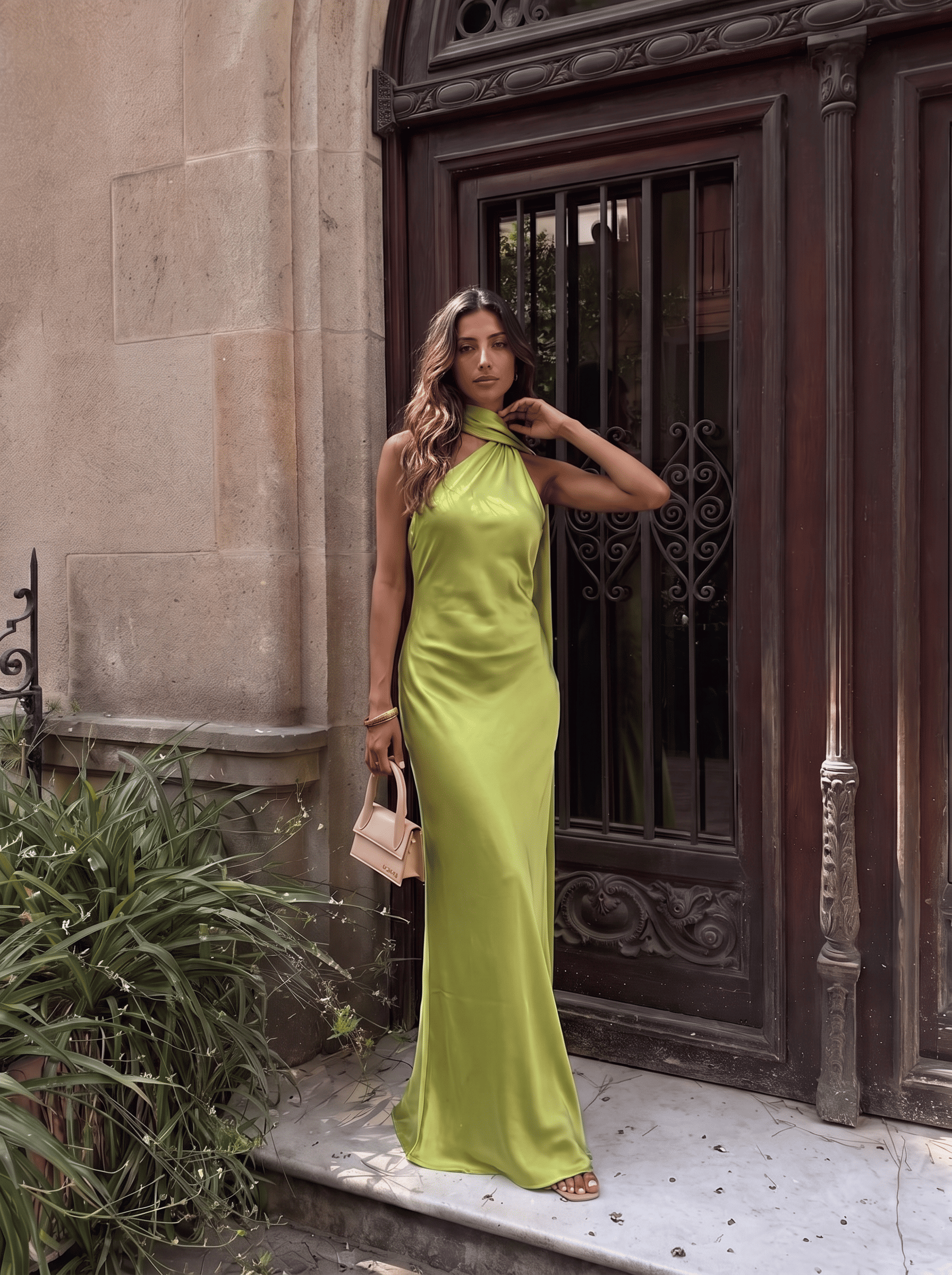 Camila | Vestido Verde Satinado
