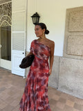 Rubí | Vestido largo asimétrico con estampado acuarela