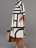 Ellie | Vestido Camisero Midi Blanco y Negro