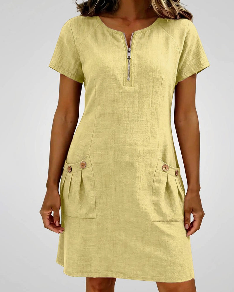 Alessia™ | Vestido de Lino y Algodón con Bolsillos de Cremallera