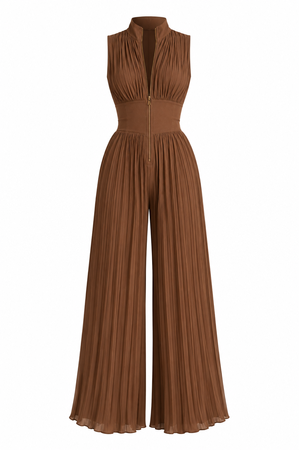 Mono Zsófia | Tuta in georgette color caramello con gonna a pieghe