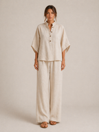 Mariel | Conjunto de lino con mangas murciélago y pantalones amplios