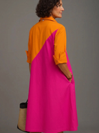 Kayla | Vestido Camisero Midi Naranja y Rosa