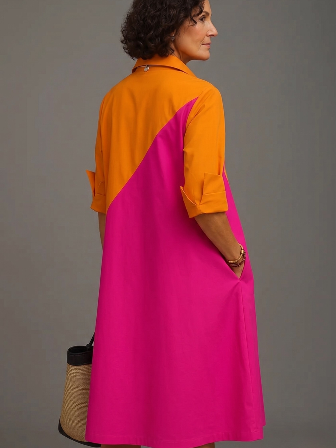 Kayla | Vestido Camisero Midi Naranja y Rosa