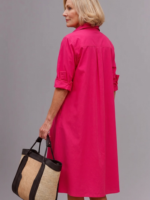 Chloe | Vestido Camisero Midi Rosa Elegante