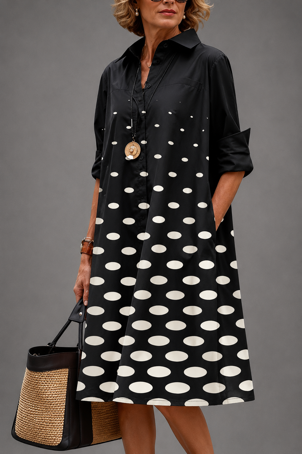Faith | Vestido Camisero Midi Negro Elegante