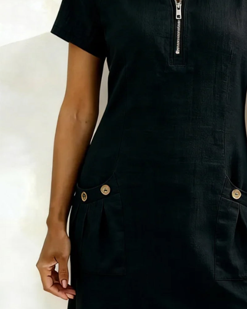 Alessia™ | Vestido de Lino y Algodón con Bolsillos de Cremallera