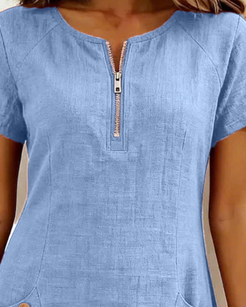 Alessia™ | Vestido de Lino y Algodón con Bolsillos de Cremallera