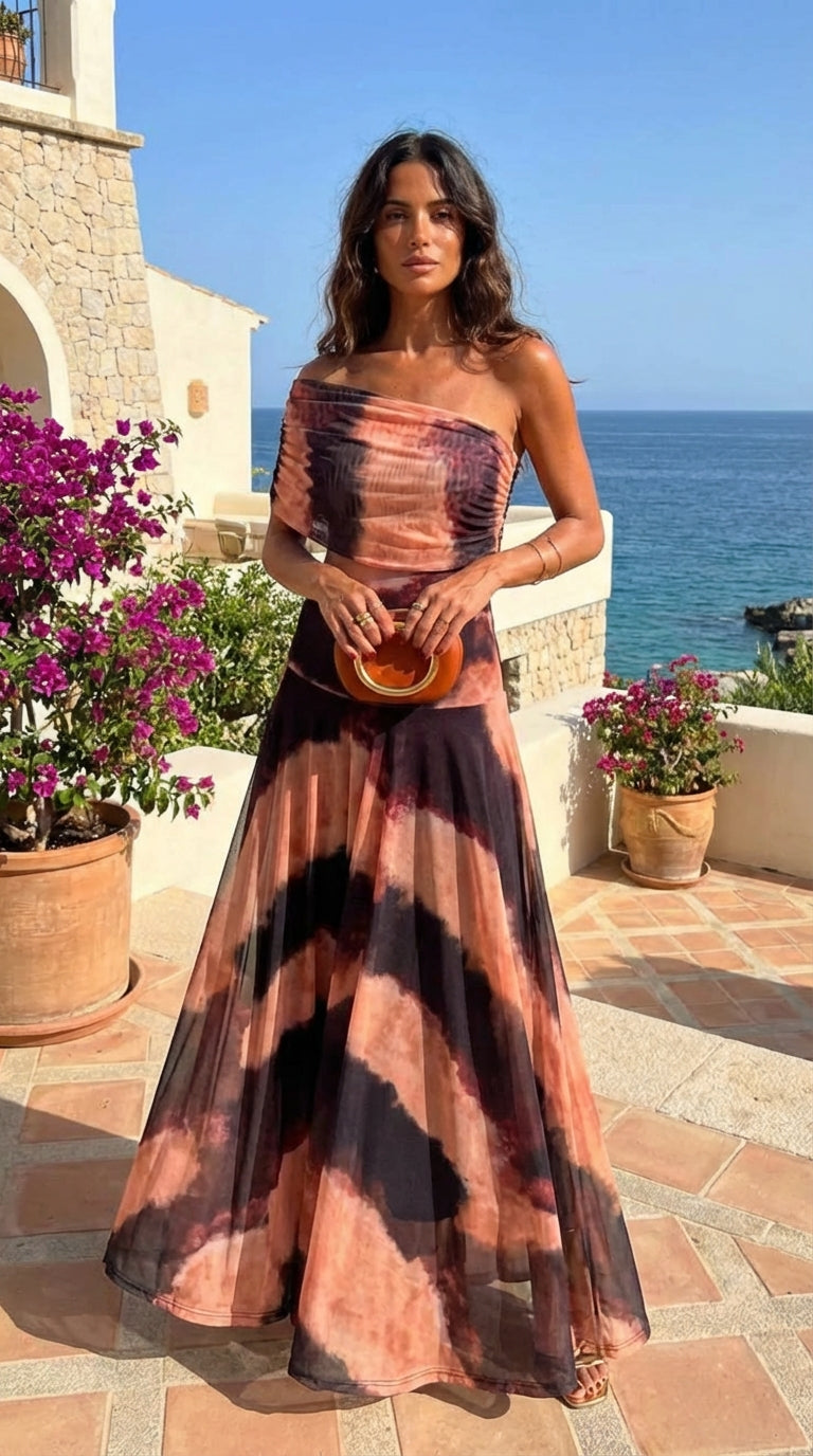 Terracota | Vestido con Estampado Naranja y Marrón