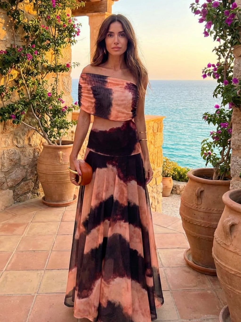 Terracota | Vestido con Estampado Naranja y Marrón