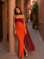 Dualia | Vestido Largo Drapeado Bicolor