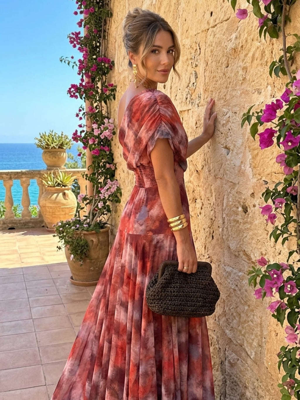 Rubí | Vestido largo asimétrico con estampado acuarela