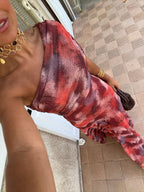 Rubí | Vestido largo asimétrico con estampado acuarela