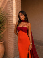 Dualia | Vestido Largo Drapeado Bicolor