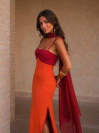Dualia | Vestido Largo Drapeado Bicolor