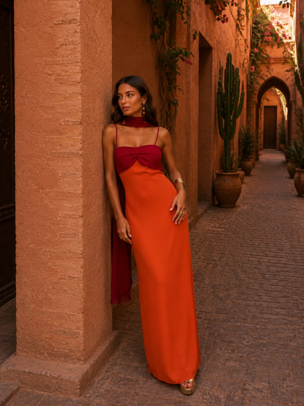 Dualia | Vestido Largo Drapeado Bicolor