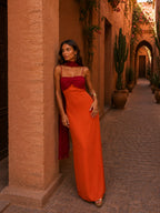 Dualia | Vestido Largo Drapeado Bicolor