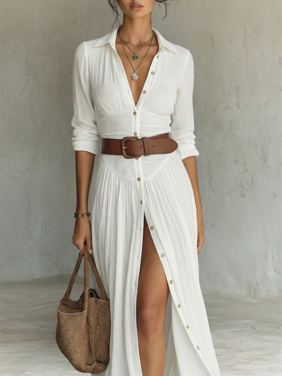 Suzanne | Vestido maxi con cuello de solapa