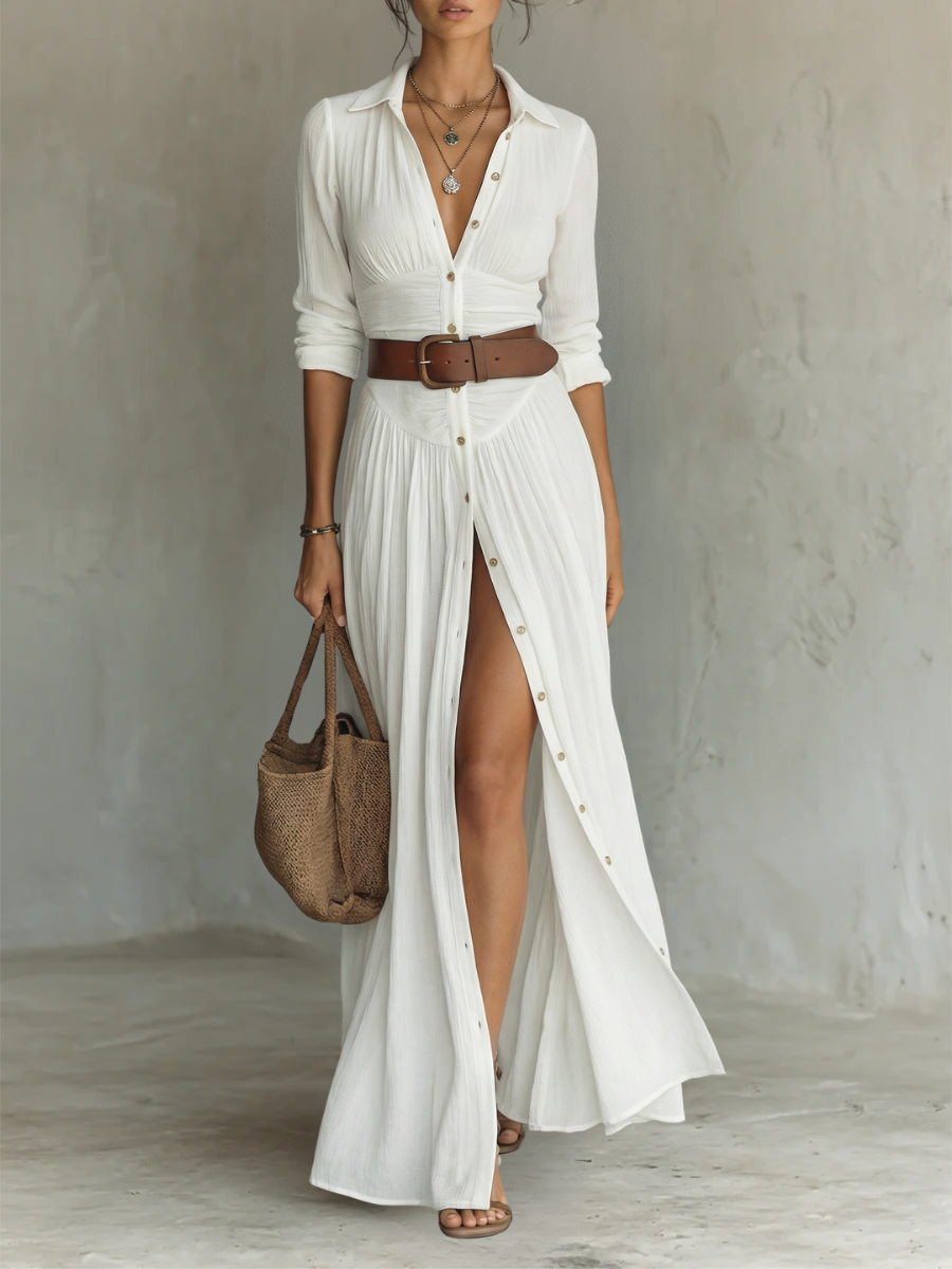 Suzanne | Vestido maxi con cuello de solapa