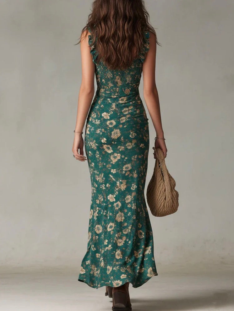 Zara | Vestida maxi boho retro con mangas fluidas y abertura lateral