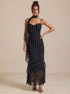 Vestido midi de lunares con tirantes