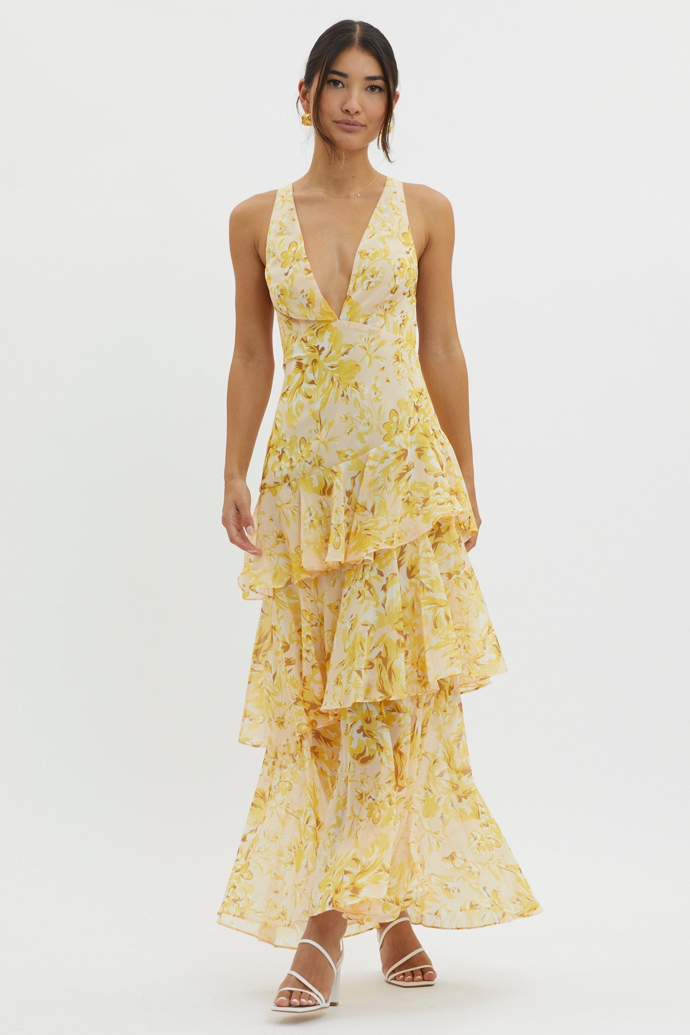 LISA | Vestido maxi floral con volantes