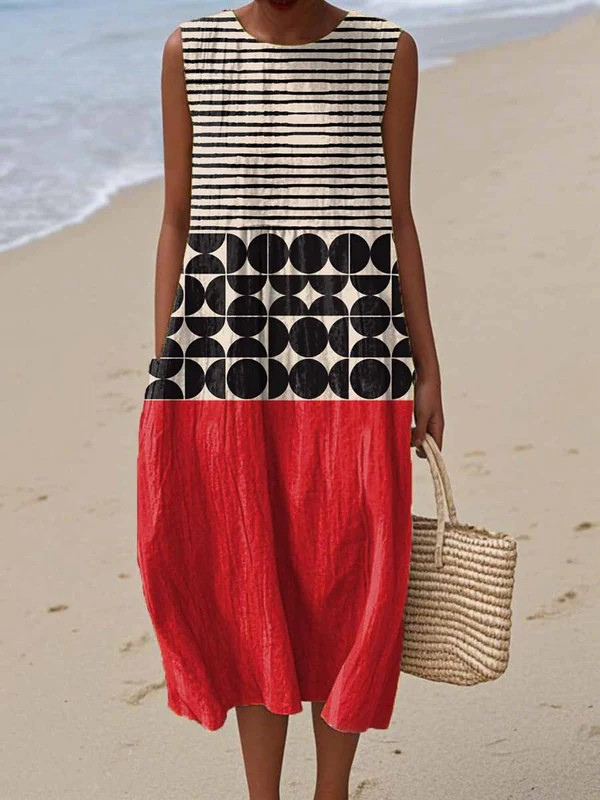 Jane | Vestido Midi Colorblock Gráfico