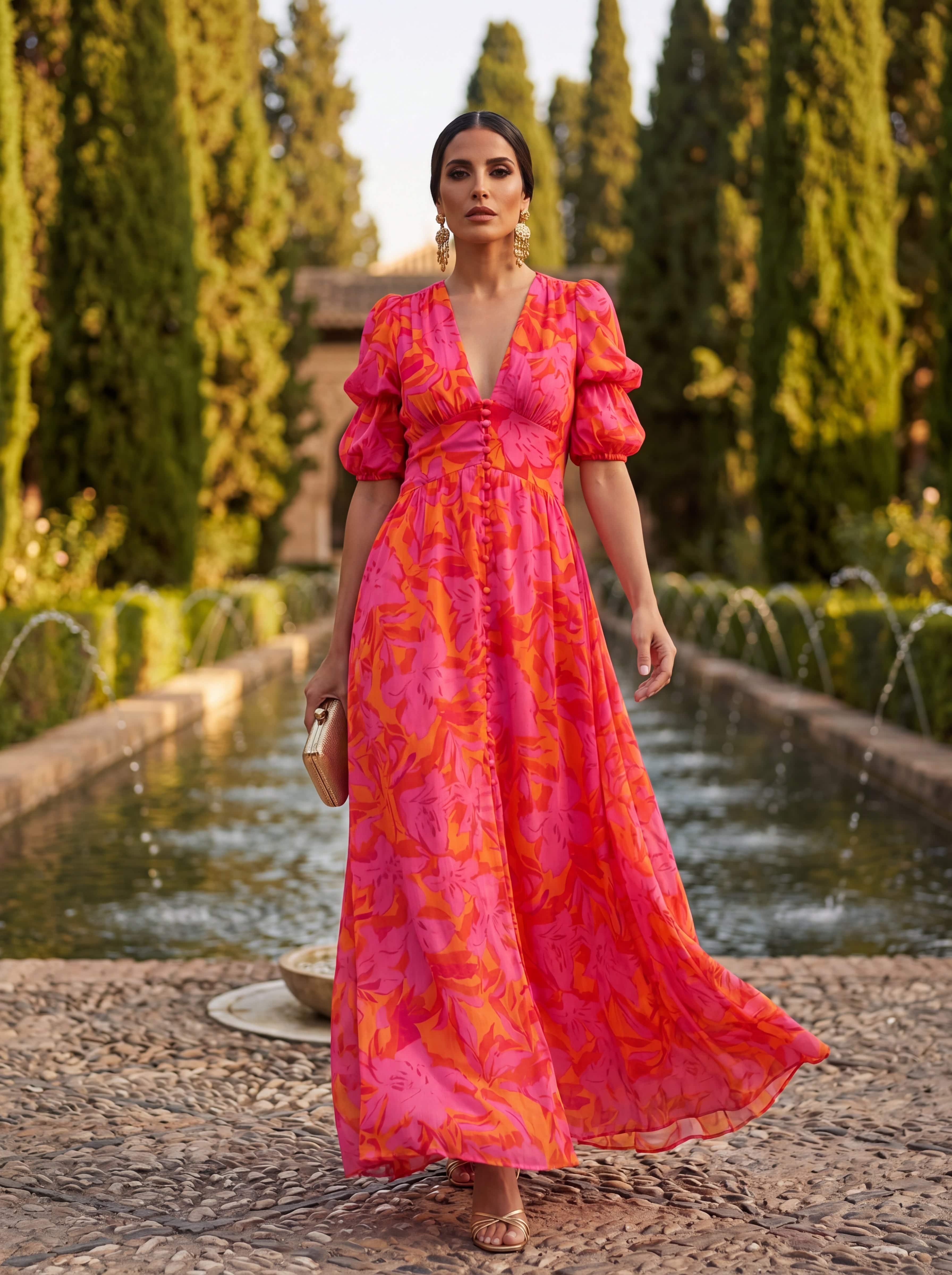 Olvera | Vestido Rosa y Naranja