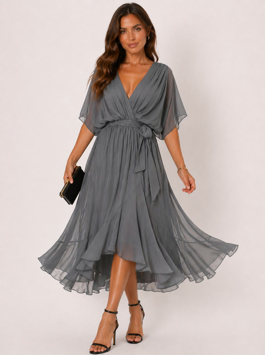Monica | Vestido de gasa con escote en V elegante