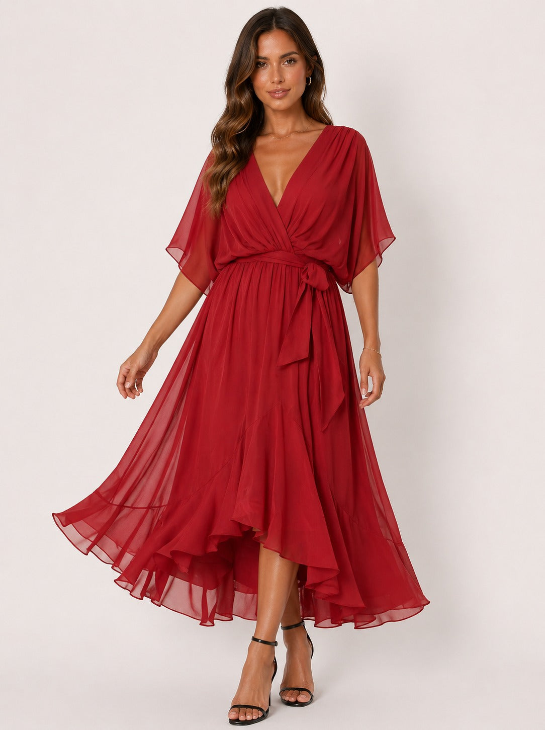 Monica | Vestido de gasa con escote en V elegante