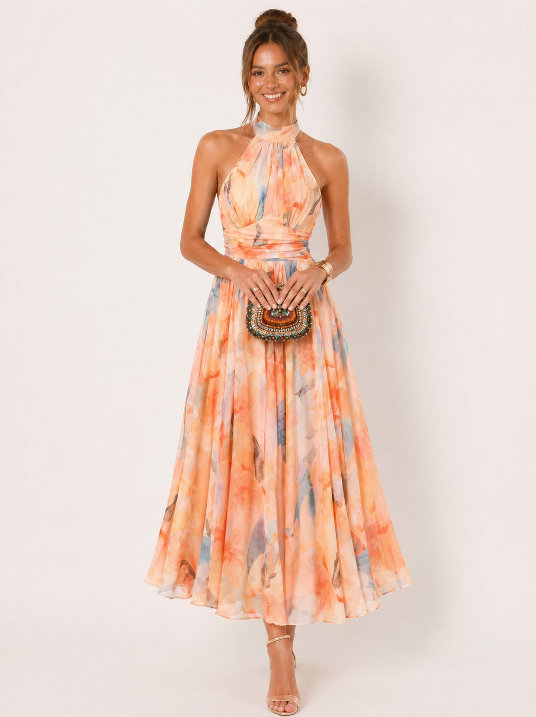 Alba | Vestido con cuello halter y estampado acuarela