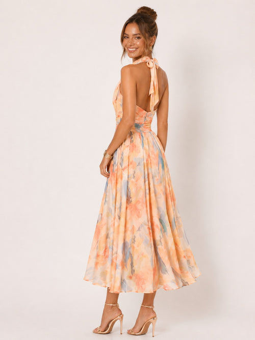 Alba | Vestido con cuello halter y estampado acuarela