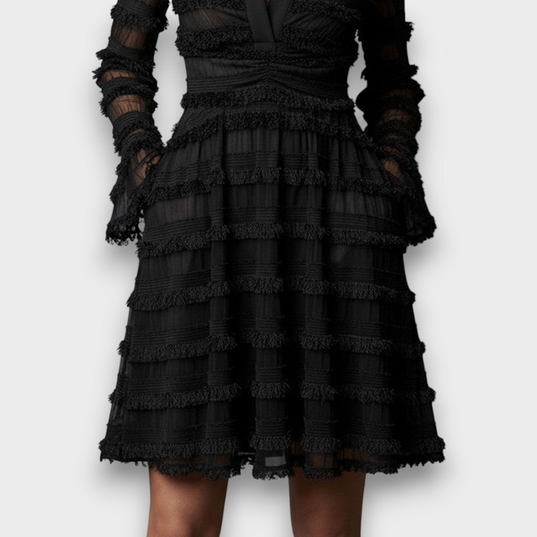 Parisa | Vestido midi con flecos transparentes