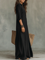 Soline | Vestido Largo Negro Amplio con Botones