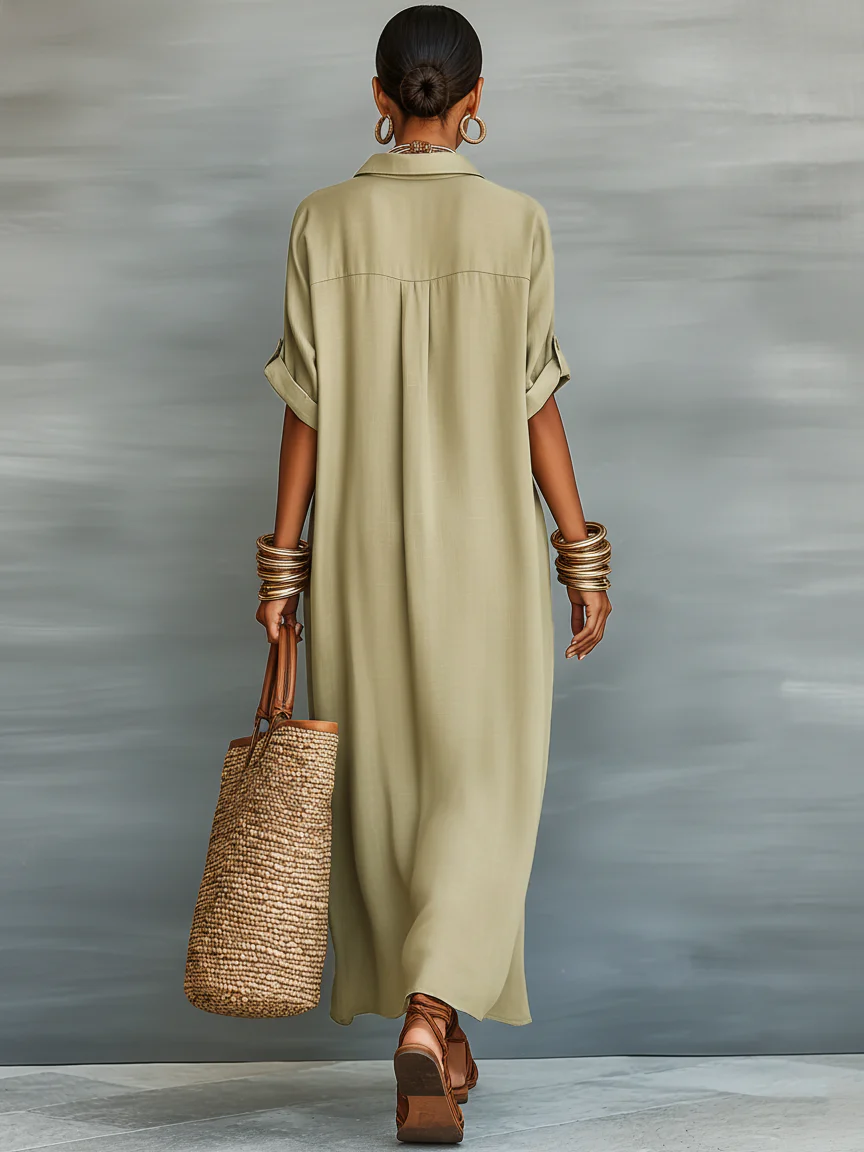 Manelle | Vestido Largo Verde Oliva Minimalista