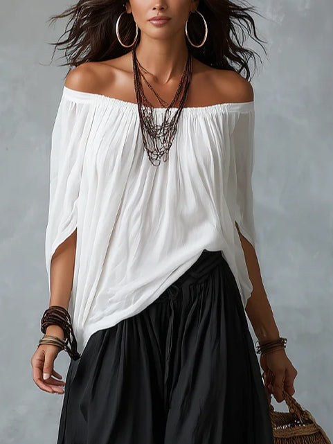 Talia | Conjunto Top Hombros Descubiertos y Pantalón Palazzo
