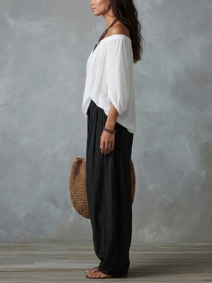 Talia | Conjunto Top Hombros Descubiertos y Pantalón Palazzo