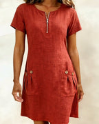 Alessia™ | Vestido de Lino y Algodón con Bolsillos de Cremallera
