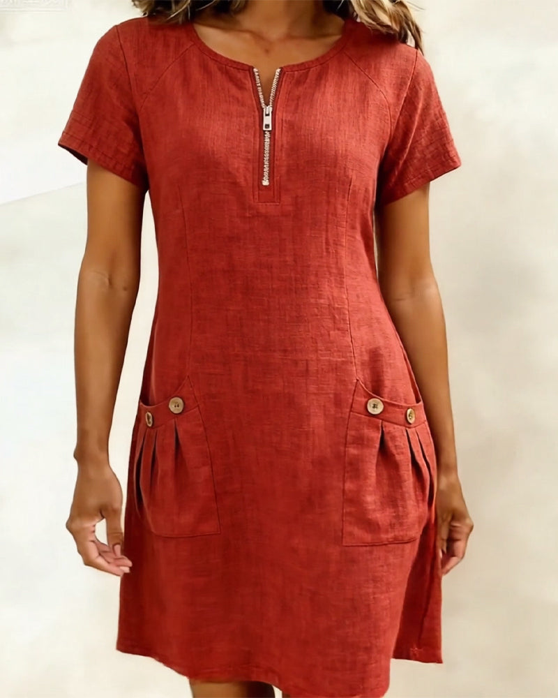 Alessia™ | Vestido de Lino y Algodón con Bolsillos de Cremallera