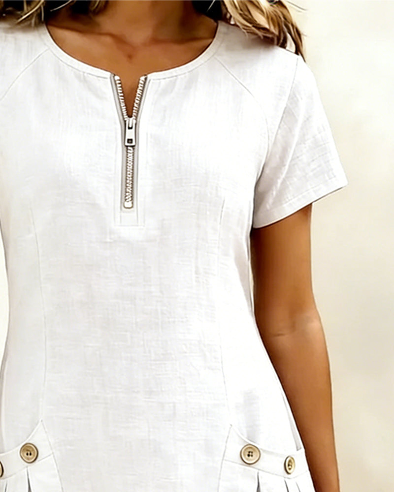 Alessia™ | Vestido de Lino y Algodón con Bolsillos de Cremallera