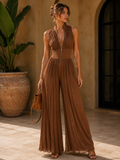 Mono Zsófia | Tuta in georgette color caramello con gonna a pieghe