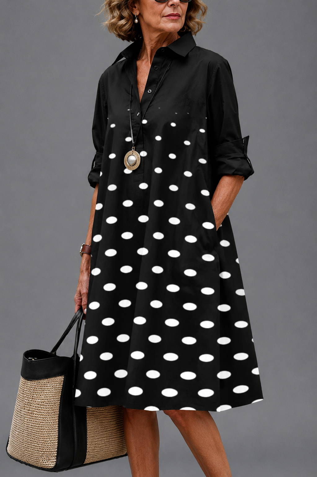 Faith | Vestido Camisero Midi Negro Elegante