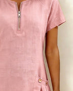 Alessia™ | Vestido de Lino y Algodón con Bolsillos de Cremallera
