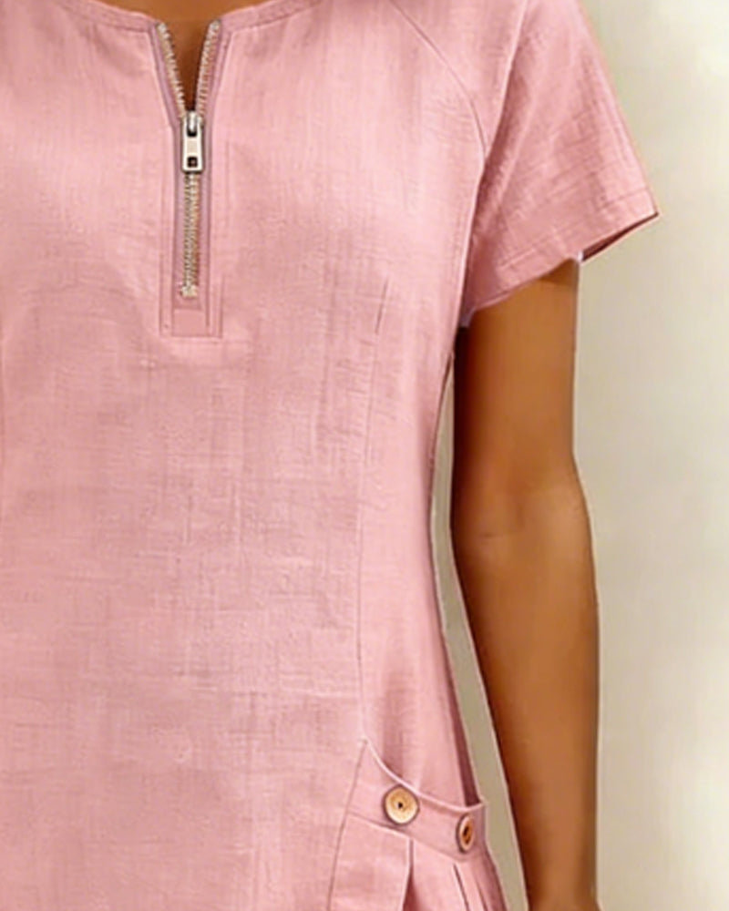 Alessia™ | Vestido de Lino y Algodón con Bolsillos de Cremallera