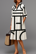 Ellie | Vestido Camisero Midi Blanco y Negro