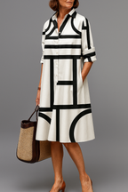 Ellie | Vestido Camisero Midi Blanco y Negro