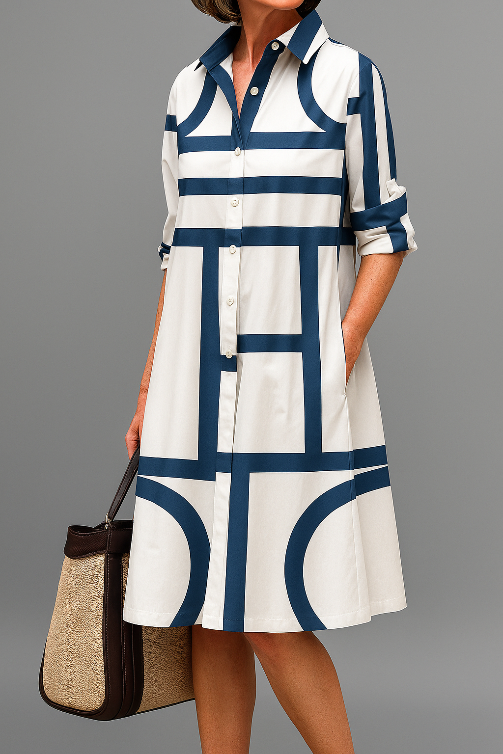 Siena | Vestido Camisero Midi Blanco y Azul