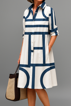 Siena | Vestido Camisero Midi Blanco y Azul